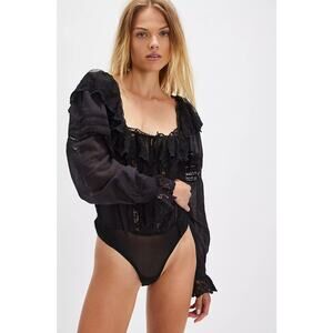 Free People Intimately HOMESTEAD Lace Bow Victorian Bodysuit Size M NWT $168
